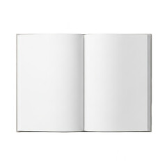 A blank white book with two open pages on a plain white background isolated on transparent background