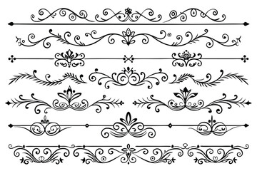 Fototapeta premium set of border line divider silhouette line art vector illustration with a white background