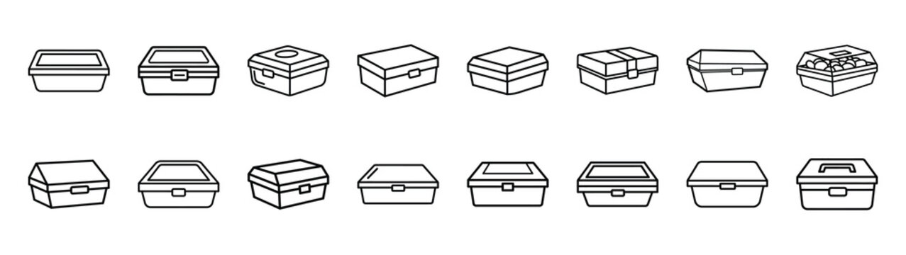 Collection of lunch box different kitchen outlines silhouette icon set.
