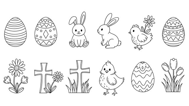 Easter Designs for Coloring Pages Featuring Eggs Chicks Bunnies and Flowers