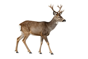Obraz premium Deer walking through snow, winter wildlife habitat concept, isolated on transparent background PNG 
