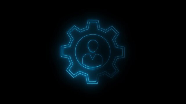 User Settings Gear Icon with Profile Symbol.Glowing blue gear combined with a user avatar representing account management and configuration.