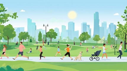 People enjoying a sunny day in a city park