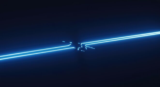Abstract graphic showing a glowing blue pathway abruptly broken by a stark white gap, symbolizing an incomplete network, missing link, or system failure ,digital ,problem ,solution