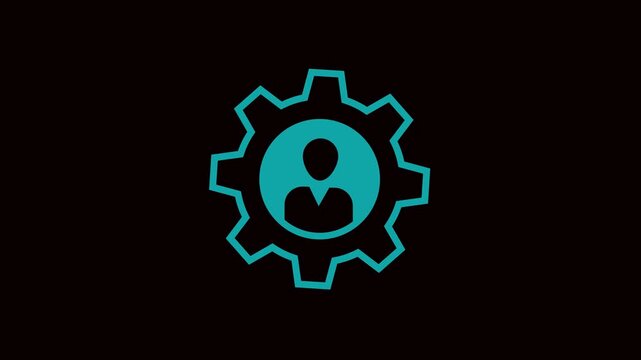 Cyan User Settings Gear Icon on Dark Background. Cyan Profile management symbol representing account settings, user configuration, and system control.