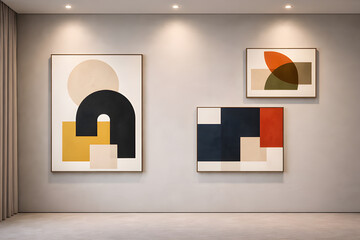 Modern abstract art gallery wall with framed prints Zoom background