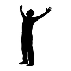 Senior man celebrating success with raised arms silhouette vector