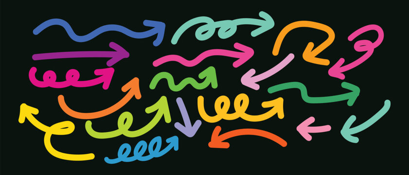 Playful curly and spiral hand drawn arrow graphics.