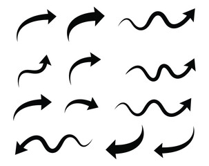 Obraz premium Collection of black arrows and wavy arrows on white background