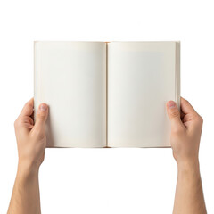 Obraz premium A person holding an open blank book against a white background. isolated on transparent background