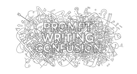 Vector illustration of prompt writing confusion, scribbles and question marks, for website or presentation background, overlay effect, Isolated on transparent background, png