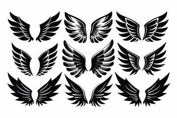 Obraz premium set of wings silhouette line art vector illustration with a white background