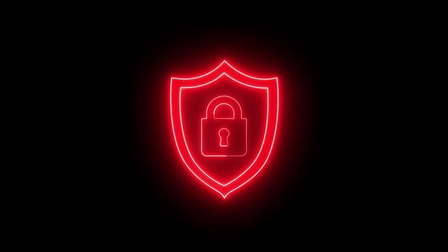 Glowing neon line of padlock shield animated icon protective shield lock guard barrier icon. Able use graphic isolated on transparent background.digital privacy, padlock logo with neon lines 4k video