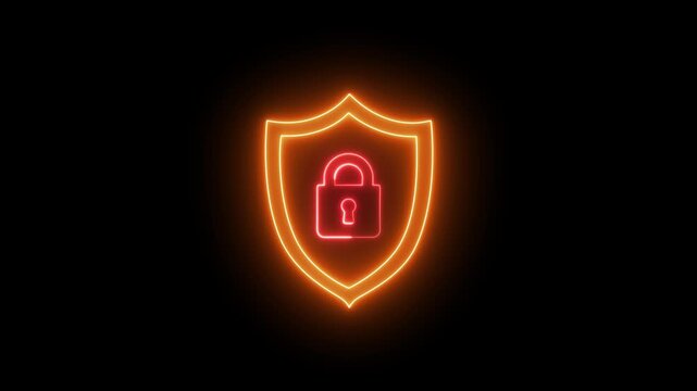 Glowing neon line of padlock shield animated icon protective shield lock guard barrier icon. Able use graphic isolated on transparent background.digital privacy, padlock logo with neon lines 4k video