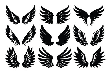 Fototapeta premium set of wings silhouette line art vector illustration with a white background