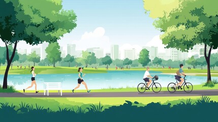 People enjoying a sunny day in a city park