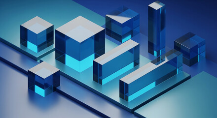 Obraz premium Geometric shapes made of glass and metal, abstract background for business and technology.