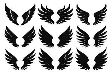 Obraz premium set of wings silhouette line art vector illustration with a white background