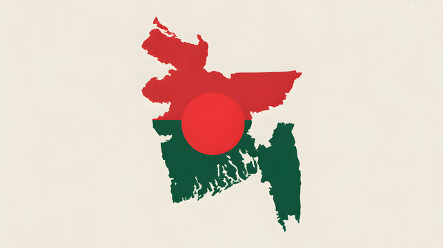 Bangladesh map with flag colors shows patriotism and national pride representation.