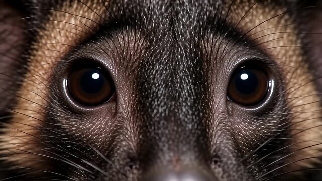 Intense gaze from a curious wild animal's large, dark eyes