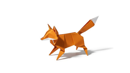 Fototapeta premium Orange origami fox standing on four legs isolated on a transparent background