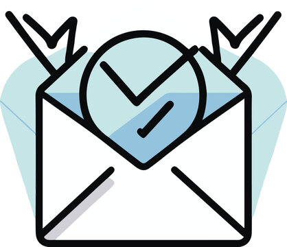 Clean vector line art of an open envelope emitting double check signals, email read receipt concept, flat UI icon design 3