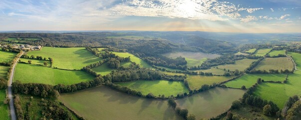 la campagne Bretonne de Gou&eacute;zec &agrave; Spezet vu de montgolfi&egrave;re en Finist&egrave;re France