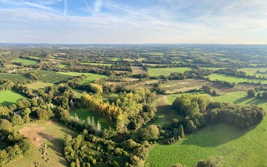 la campagne Bretonne de Gou&eacute;zec &agrave; Spezet vu de montgolfi&egrave;re en Finist&egrave;re France