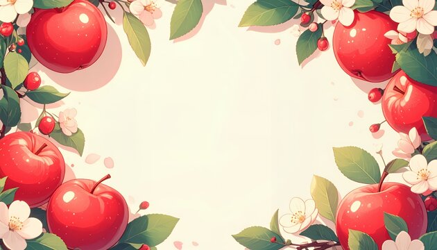 Red Apple Blossom Frame Border with Copy Space