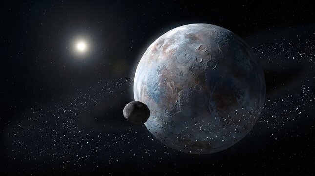 Dwarf Planet Eris and its Moon Dysnomia Orbiting in the Kuiper Belt.