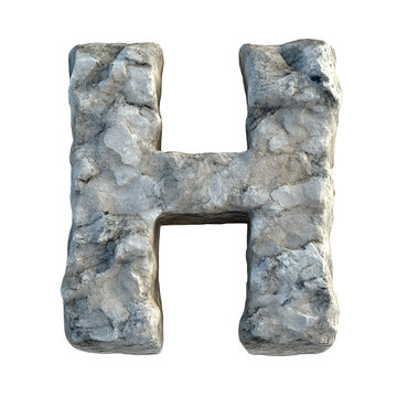 Top view of a 3D letter H made of bluestone sandstone isolated on a white transparent background