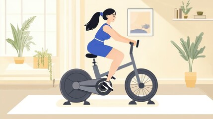 Woman Exercising on Stationary Bike at Home