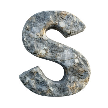 Top view of a 3D letter S made of bluestone sandstone isolated on a white transparent background