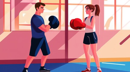 Man and woman boxing in gym