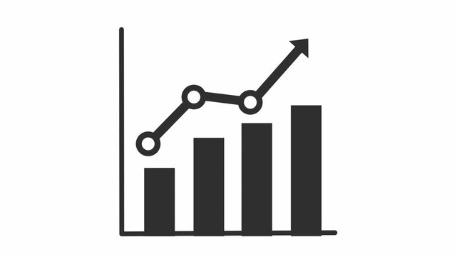 Financial data analytics icon with rising arrow and columns representing stock market recovery