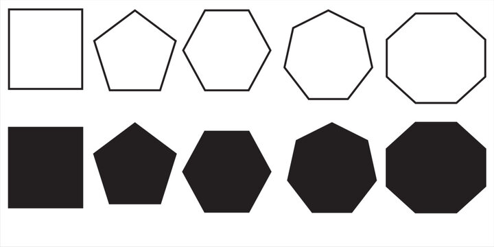 quadrangle, pentagon, hexagon, octagon icon. vector geometry pentagonal, hexagonal, octagonal polygon. five, six, eight sided polygon lines, vector