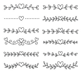 Obraz premium Romantic botanical page separators, handdrawn decorative elements