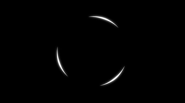 Abstract futuristic circles rotating, loop glowing concentric rings loading animation spiral dots holographic tech on black screen background. alpha channel motion graphic. 4k loop video animation