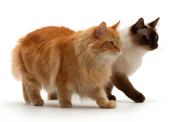 Orange and Siamese Cats Walking