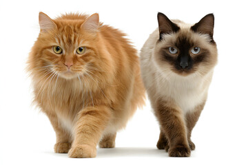 Orange and Siamese Cats Walking