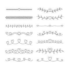 Obraz premium Minimalist leaf branch dividers with heart, doodle line art