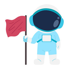 Cartoon Astronaut Holding a Flag Illustration