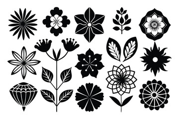 Fototapeta premium set of flower silhouette line art vector illustration with a white background
