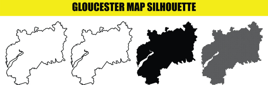 Gloucester map silhouette vector geographic shapes of gloucester city, gloucestershire, england, united kingdom