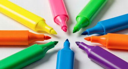 Fototapeta premium Colorful Markers Arranged in Circle on White Background