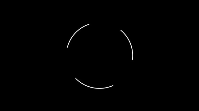 Futuristic 4K white loading circle animation, glowing rotating rings concentric interfaces, abstract spiral dots loop on black screen tech UI buffering progress motion. 4k loop video animation