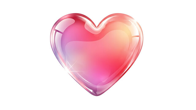 Shiny pink heart with gradient and light reflection isolated on a transparent background