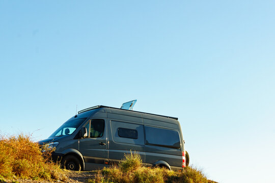 Caravan van camping on nature.