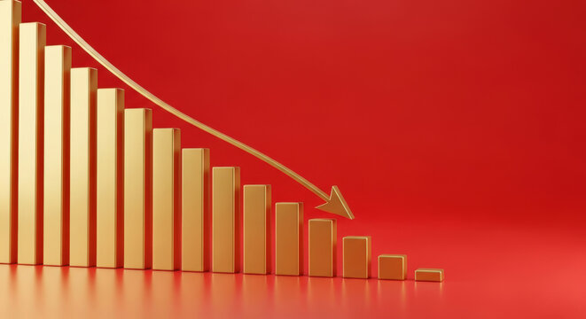 Economic Downturn and Financial Crisis A Visual Representation of Market Decline with Decreasing Bar Graph and Downward Arrow for Recession Analysis