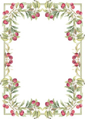 Obraz premium Red cherry watercolor wedding frame, PNG arrangement, romantic design